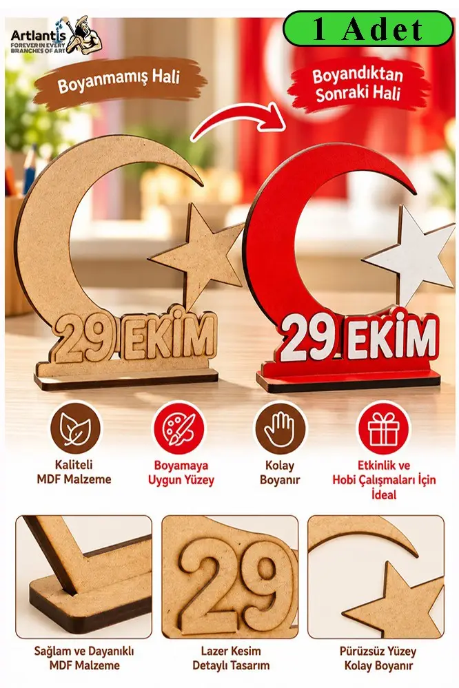 29 Ekim Ahşap Boyama Seti 1 Adet 20x15cm Cumhuriyet Bayramı Atatürk Boyama Figürü Etkinlik Çocuk Gelişim Motor Beceri - Yeşil