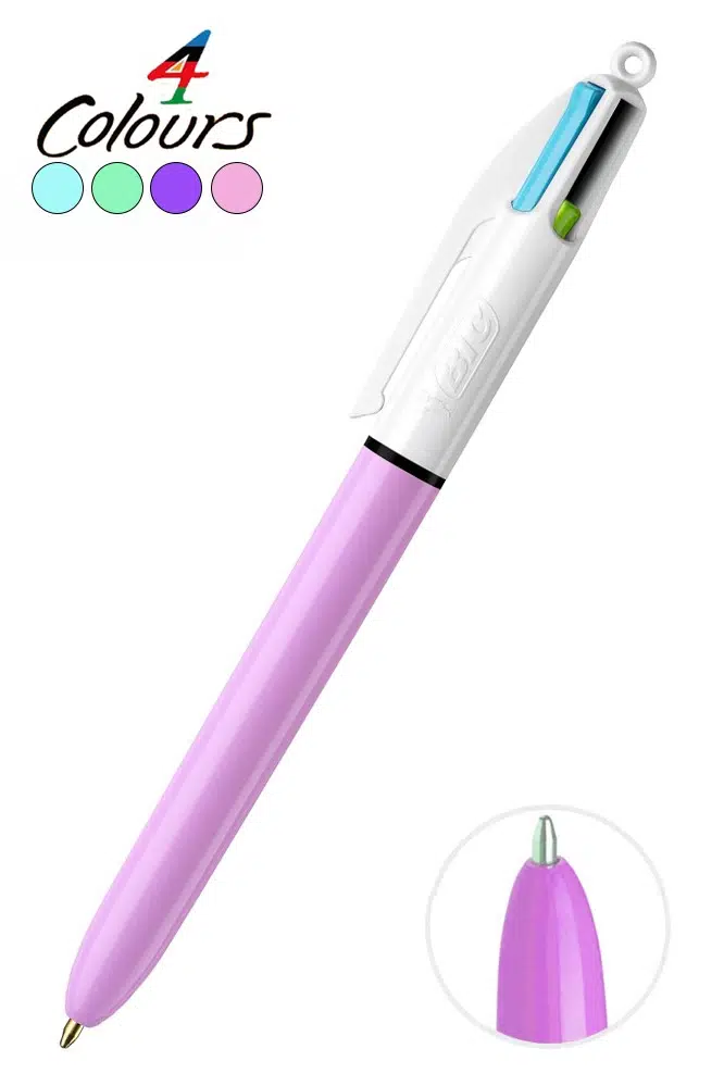 4 Renk Tükenmez Kalem 1 Adet Dört Renk Tükenmez Kalem Açık Mavi Açık Yeşil Pembe Mor Basmalı Yaylı Otomati Okul Ofis - Pembe