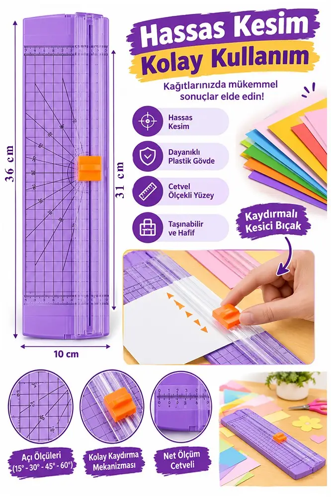 A4 Kağıt Kesme Makinesi Kağıt Kesici Trimmer Hassas Kesim Giyotin Mat Kesici Fotoğraf Etiket Karton Hobi Profesyonel - Lila