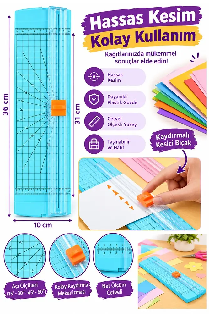 A4 Kağıt Kesme Makinesi Kağıt Kesici Trimmer Hassas Kesim Giyotin Mat Kesici Fotoğraf Etiket Karton Hobi Profesyonel - Mavi