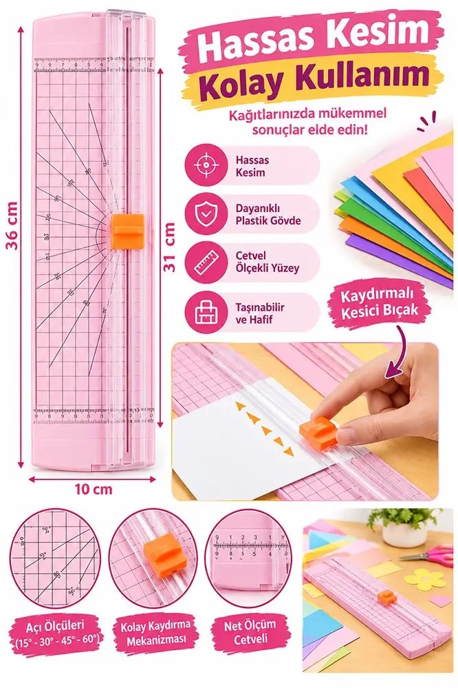 A4 Kağıt Kesme Makinesi Kağıt Kesici Trimmer Hassas Kesim Giyotin Mat Kesici Fotoğraf Etiket Karton Hobi Profesyonel - Pembe