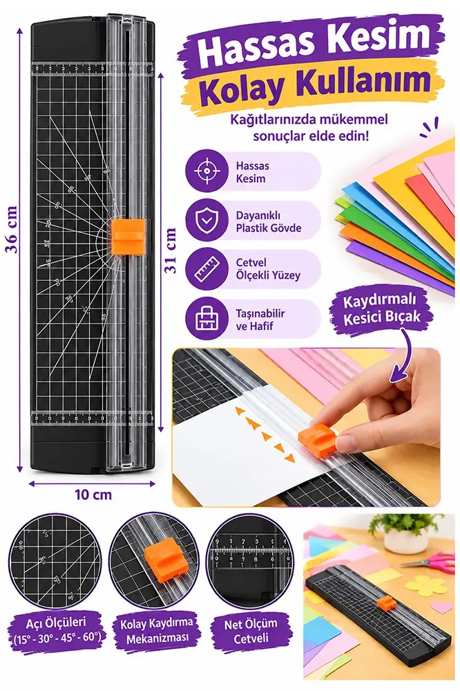 A4 Kağıt Kesme Makinesi Kağıt Kesici Trimmer Hassas Kesim Giyotin Mat Kesici Fotoğraf Etiket Karton Hobi Profesyonel - Siyah