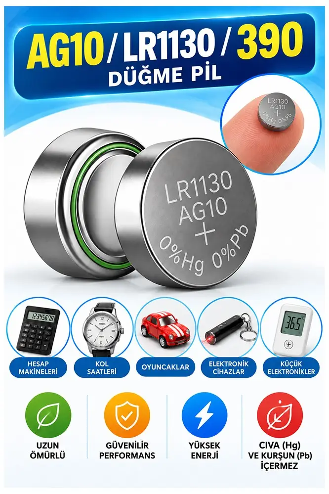 AG10 LR1130 Saat Pil 1.5V 1 Adet Rio AG10 LR1130 389 Para Pil Lityum Düğme Araba Oyuncak Baskül Tartı Pili Saat Cihaz