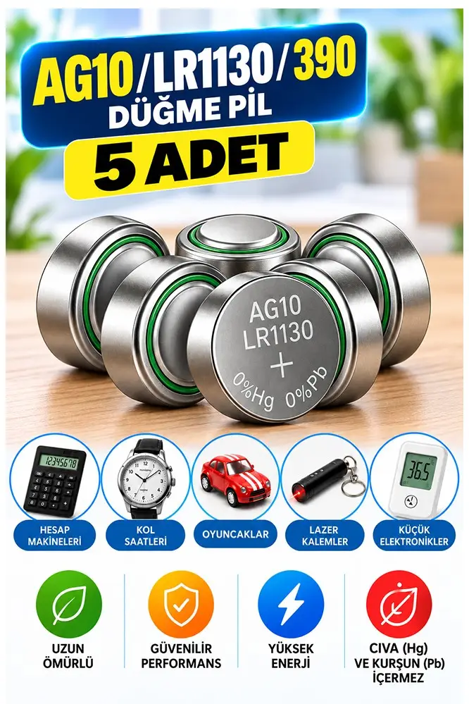 AG10 LR1130 Saat Pil 1.5V 5 Adet Rio AG10 LR1130 389 Para Pil Lityum Düğme Araba Oyuncak Baskül Tartı Pili Saat Cihaz