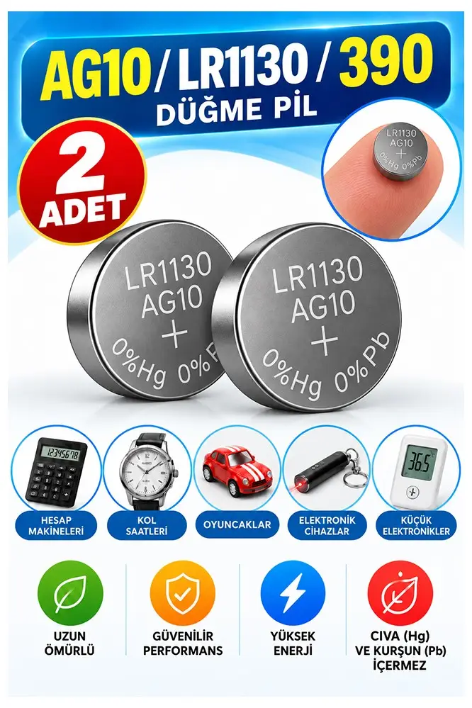AG10 LR1130 Saat Pil 1.5V 2 Adet Rio AG10 LR1130 389 Para Pil Lityum Düğme Araba Oyuncak Baskül Tartı Pili Saat Cihaz