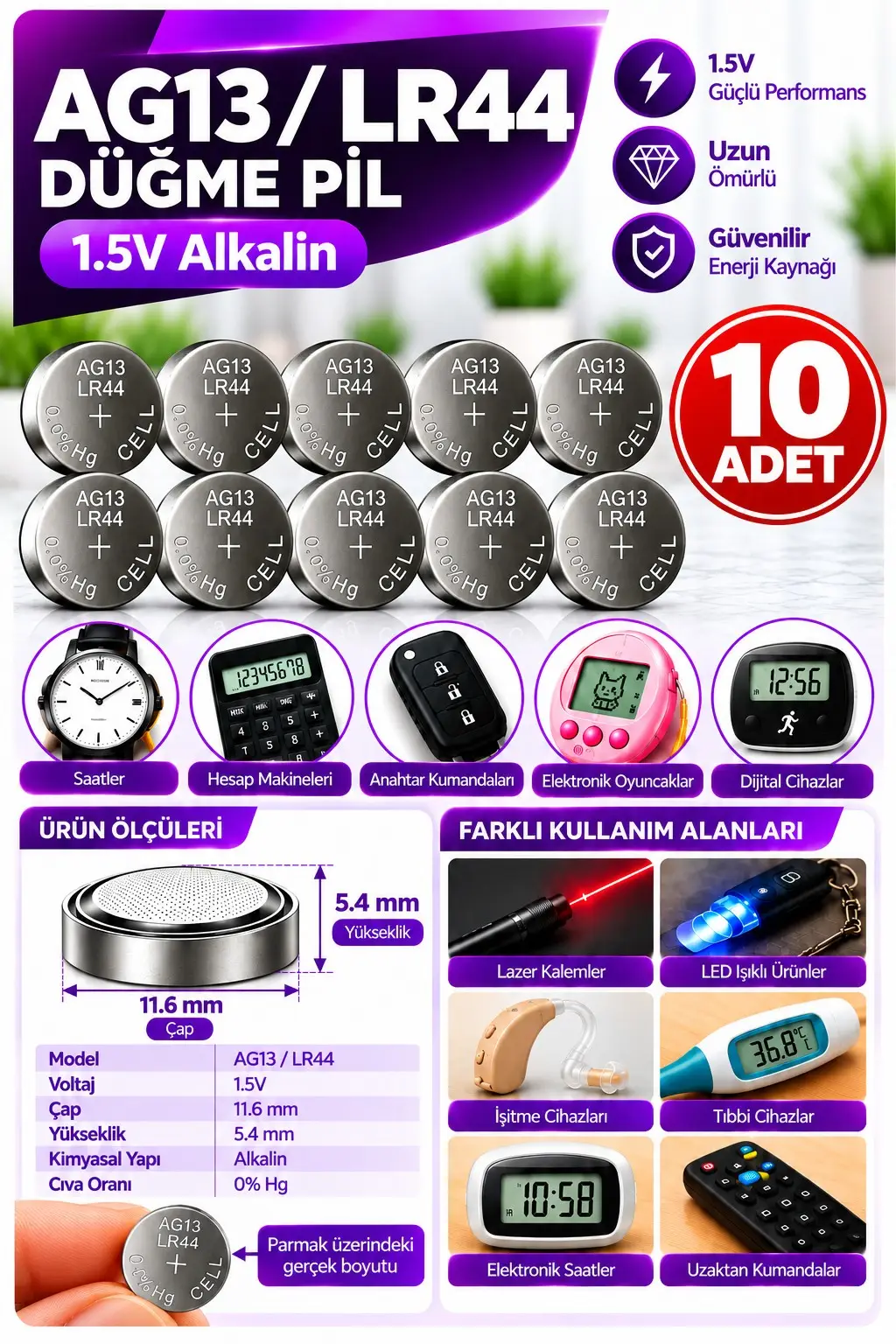 AG13 LR44 Saat Pil 1.5V 10 Adet Rio AG13 LR44 Para Pil Lityum Düğme Pil Araba Oyuncak Baskül Tartı Pili Saat Cihaz Pil