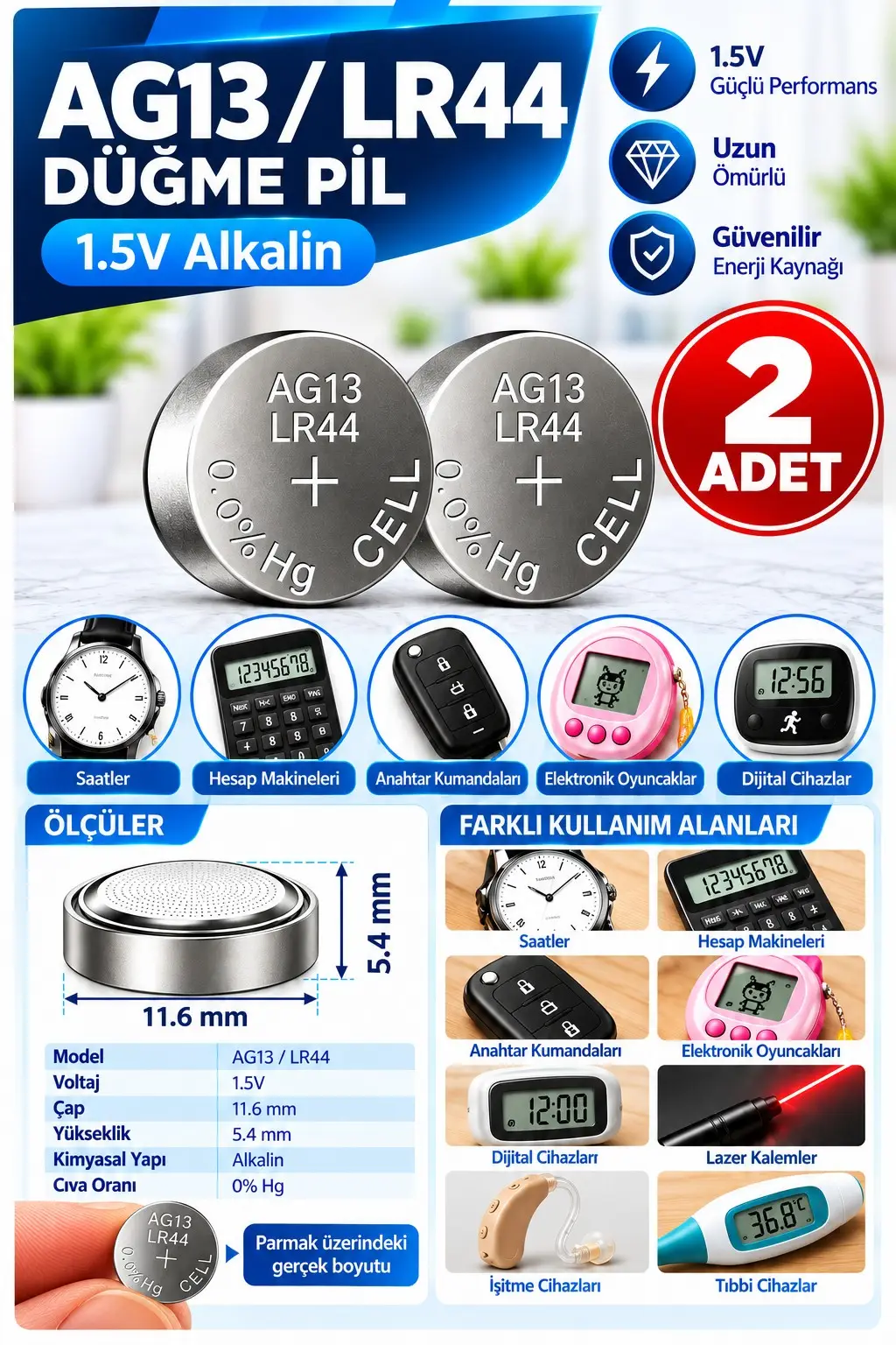 AG13 LR44 Saat Pil 1.5V 2 Adet Rio AG13 LR44 Para Pil Lityum Düğme Pil Araba Oyuncak Baskül Tartı Pili Saat Cihaz Pil