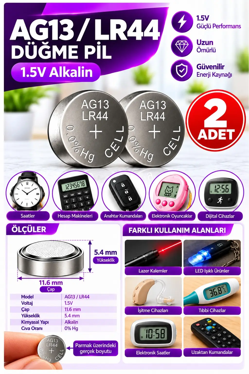 AG13 LR44 Saat Pil 1.5V 2 Adet Rio AG13 LR44 Para Pil Lityum Düğme Pil Araba Oyuncak Baskül Tartı Pili Saat Cihaz Pil