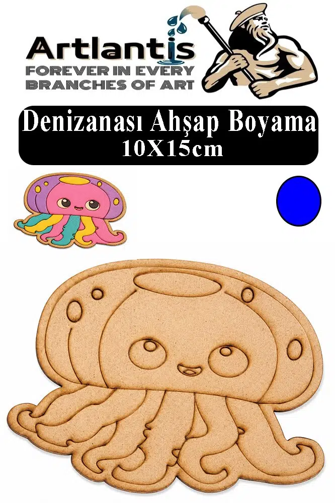 Ahşap Boyama Deniz Canlıları 1 Adet 10x15cm Boyama Figürü Etkinlik Çoçuk Gelişim Motor Beceri Kreş Anasınıfı - Mavi