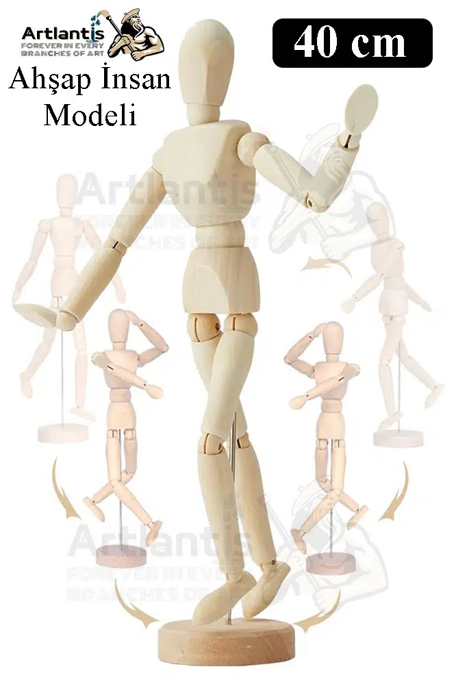 Ahşap İnsan Modeli 40 cm 1 Paket Büyük İnsan Figürlü Ahşap Model Manken Resim Ressam Eğitimi Tahta Adam Kukla Stilist