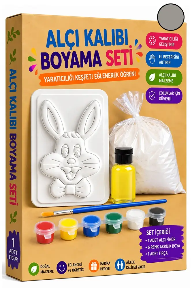 Alçı Kalıbı Boyama Seti 1 Paket Alçı Tozu Yağ 6 Renk Boya Fırça İş Eğitimi Seramik Okul Sınıf Resim - Gri