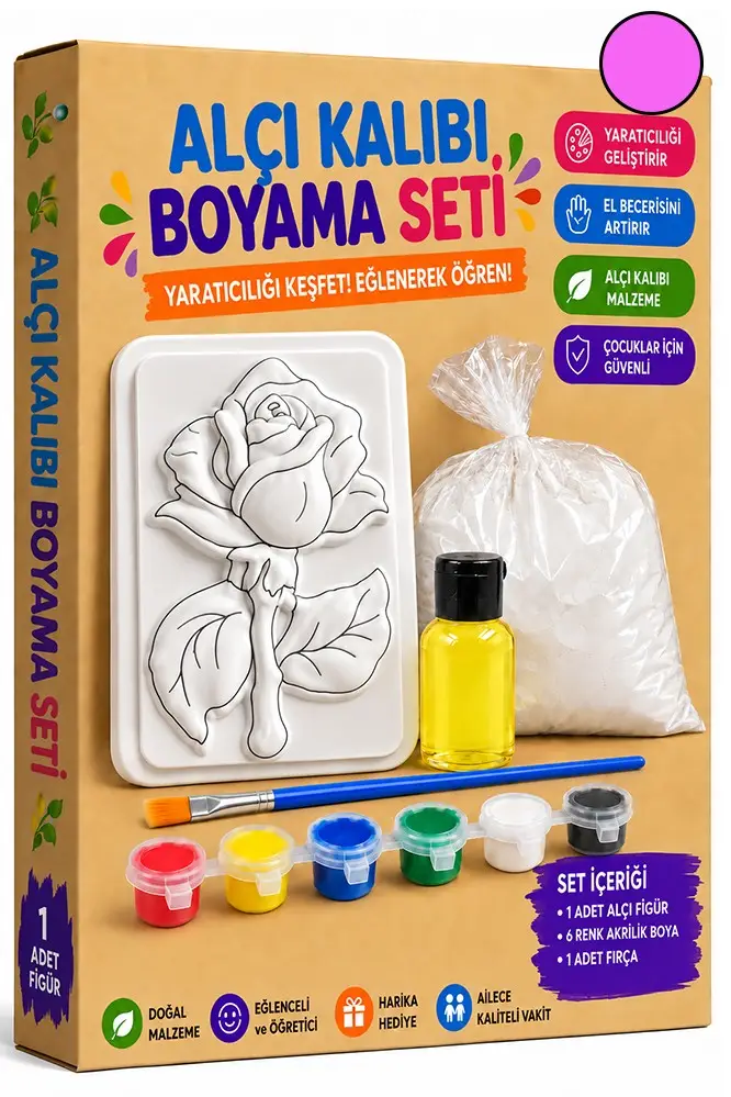 Alçı Kalıbı Boyama Seti 1 Paket Alçı Tozu Yağ 6 Renk Boya Fırça İş Eğitimi Seramik Okul Sınıf Resim - Pembe