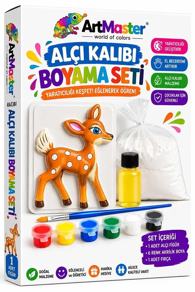 Alçı Kalıbı Boyama Seti K08 1 Paket Alçı Tozu Yağ 6 Renk Boya Fırça İş Eğitimi Seramik Okul Sınıf Resim