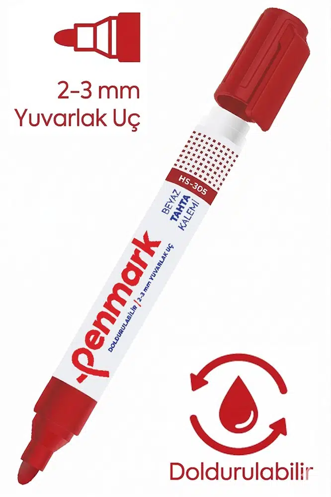 Beyaz Yazı Tahta Kalemi Doldurulabilir 1 Adet Penmark Yazı Tahta Kalemi Doldurulabilir Kolay Silinebilir Tahta Kalemi Okul Sınıf - Kırmızı
