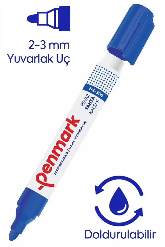 Beyaz Yazı Tahta Kalemi Doldurulabilir 1 Adet Penmark Yazı Tahta Kalemi Doldurulabilir Kolay Silinebilir Tahta Kalemi Okul Sınıf - Mavi