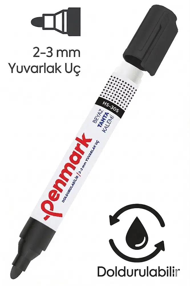 Beyaz Yazı Tahta Kalemi Doldurulabilir 1 Adet Penmark Yazı Tahta Kalemi Doldurulabilir Kolay Silinebilir Tahta Kalemi Okul Sınıf - Siyah