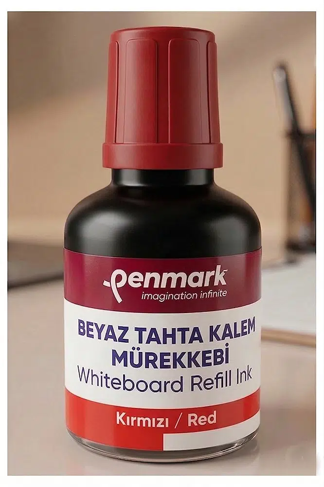 Beyaz Yazı Tahta Kalemi Mürekkebi 30 ml 1 Adet Penmark Tahta Kalemi Mürekkepi Kolay Silinebilir Doldurulabilir Canlı Renk - Kırmızı
