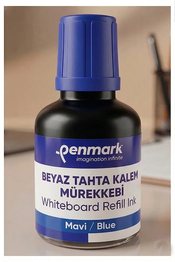 Beyaz Yazı Tahta Kalemi Mürekkebi 30 ml 1 Adet Penmark Tahta Kalemi Mürekkepi Kolay Silinebilir Doldurulabilir Canlı Renk - Mavi