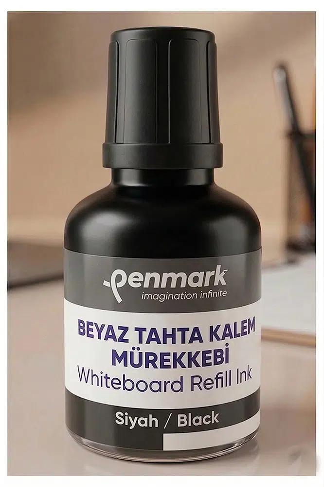 Beyaz Yazı Tahta Kalemi Mürekkebi 30 ml 1 Adet Penmark Tahta Kalemi Mürekkepi Kolay Silinebilir Doldurulabilir Canlı Renk - Siyah