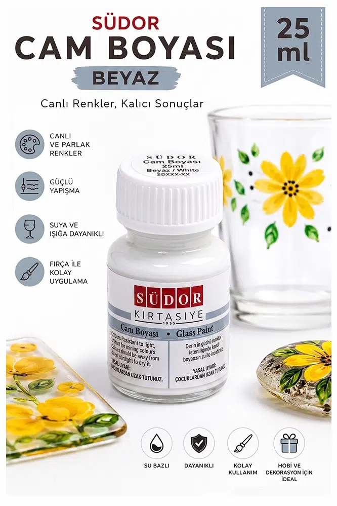 Cam Boyası Vitray Boyası 25 ml 1 Adet Südor Su Bazlı Renkli Cam Vitray Boyası Sanat Hobi