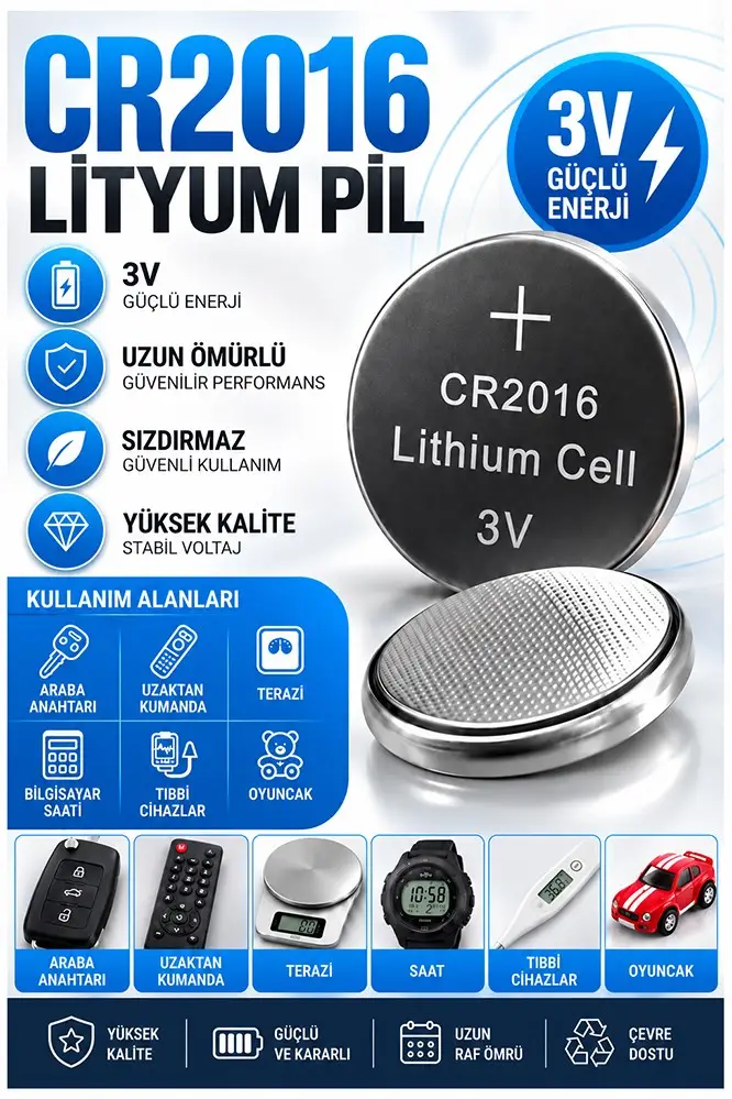 CR2016 Pil 3V 1 Adet Rio Cr 2016 Para Pil Lityum Düğme Pil Araba Kumandası Baskül Tartı Pili Saat Oyuncak Cihaz Pili