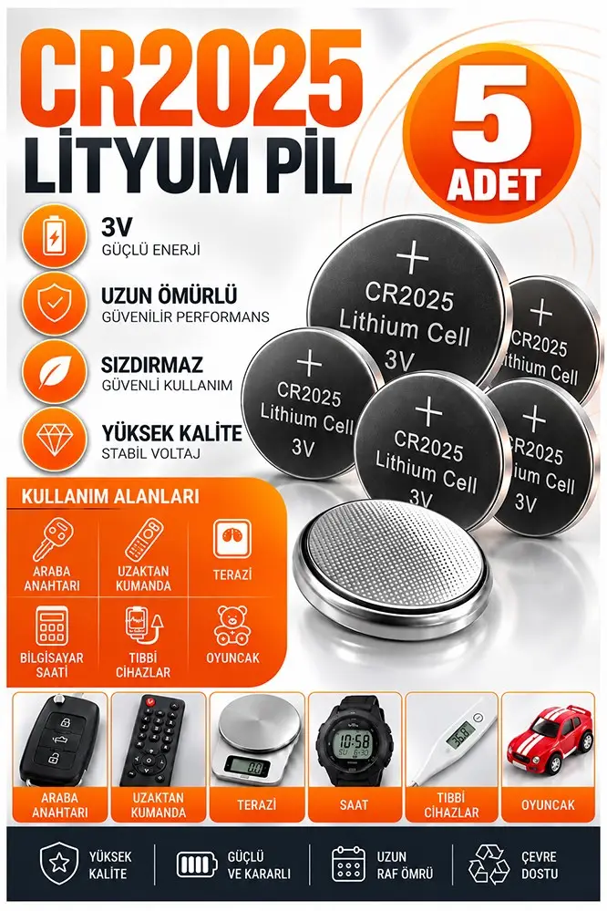 CR2025 Pil 3V 5 Adet Rio Cr 2025 Para Pil Lityum Düğme Pil Araba Kumandası Baskül Tartı Pili Saat Oyuncak Cihaz Pili