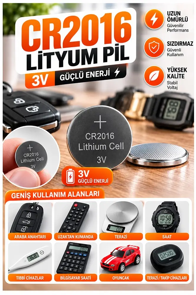 CR2016 Pil 3V 1 Adet Rio Cr 2016 Para Pil Lityum Düğme Pil Araba Kumandası Baskül Tartı Pili Saat Oyuncak Cihaz Pili