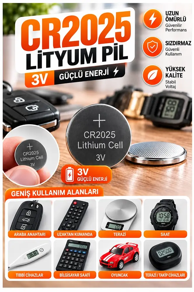 CR2025 Pil 3V 1 Adet Rio Cr 2025 Para Pil Lityum Düğme Pil Araba Kumandası Baskül Tartı Pili Saat Oyuncak Cihaz Pili