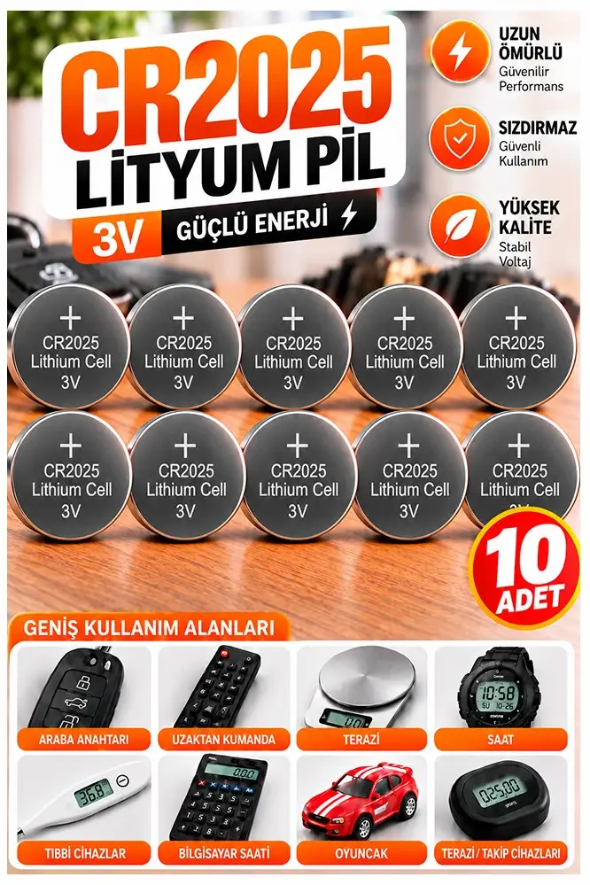 CR2025 Pil 3V 10 Adet Rio Cr 2025 Para Pil Lityum Düğme Pil Araba Kumandası Baskül Tartı Pili Saat Oyuncak Cihaz Pili