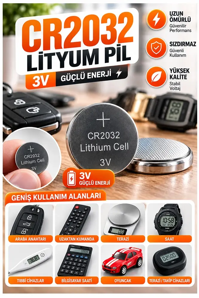 CR2032 Pil 3V 1 Adet Rio Cr 2032 Para Pil Lityum Düğme Pil Araba Kumandası Baskül Tartı Pili Saat Oyuncak Cihaz Pili
