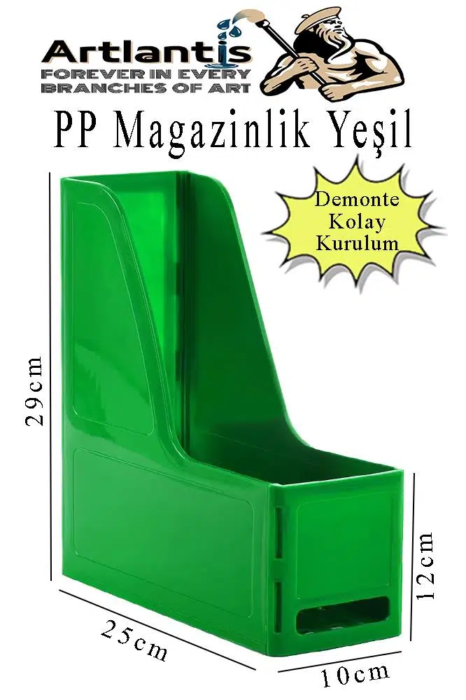 Demonte Plastik Magazinlik 1 Adet Plastik Kutu Klasörü Magazinlik A4 Dosya ve Masa Düzenleyici Sınıf Ev Ofis - Yeşil