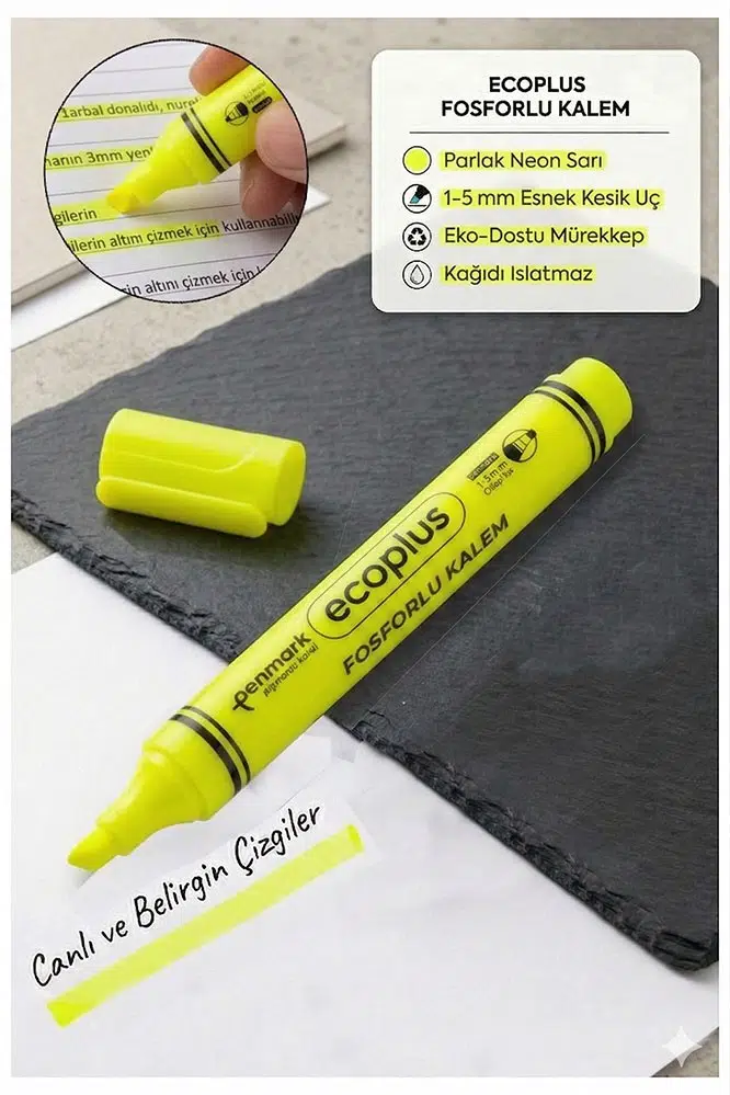 Fosforlu Kalem Neon Renkli 1 Adet Kesik Uç 1-5mm İşaretleme Kalemi Canlı Renk Okul Ofis Tipi İşaretleme Kalemi - Sarı