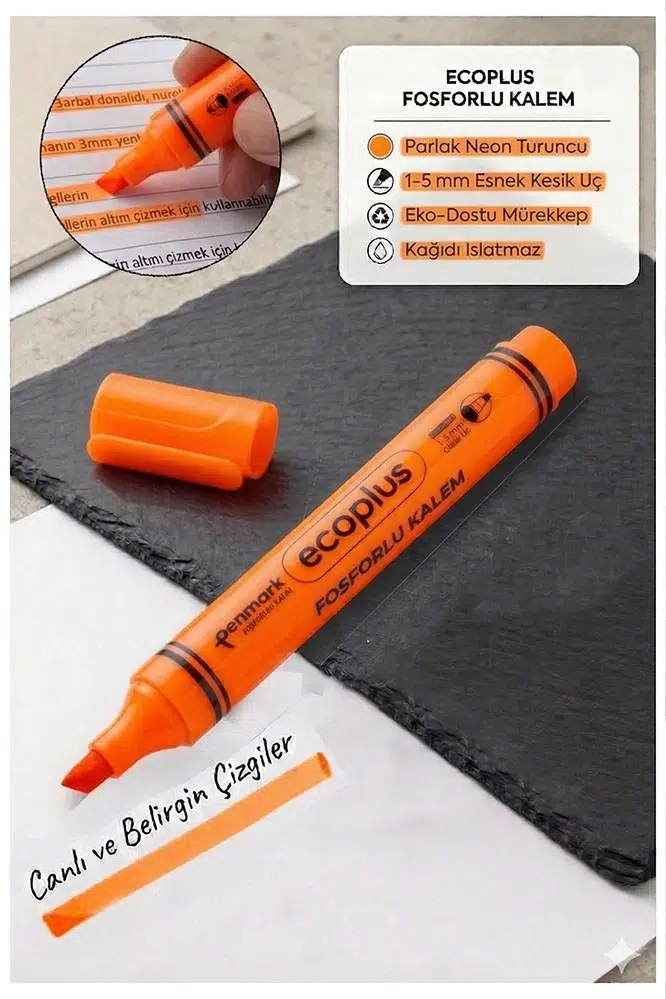 Fosforlu Kalem Neon Renkli 1 Adet Kesik Uç 1-5mm İşaretleme Kalemi Canlı Renk Okul Ofis Tipi İşaretleme Kalemi - Turuncu