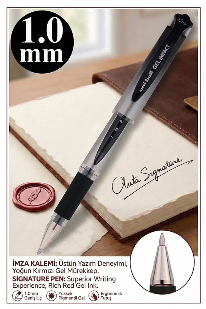 İmza Kalemi 1 Adet Uniball Gel İmpact 1.0 mm Roller Pilot Kalem Um-153S Roller Uçlu Likit Mürekkepli Pilot Kalem - Siyah