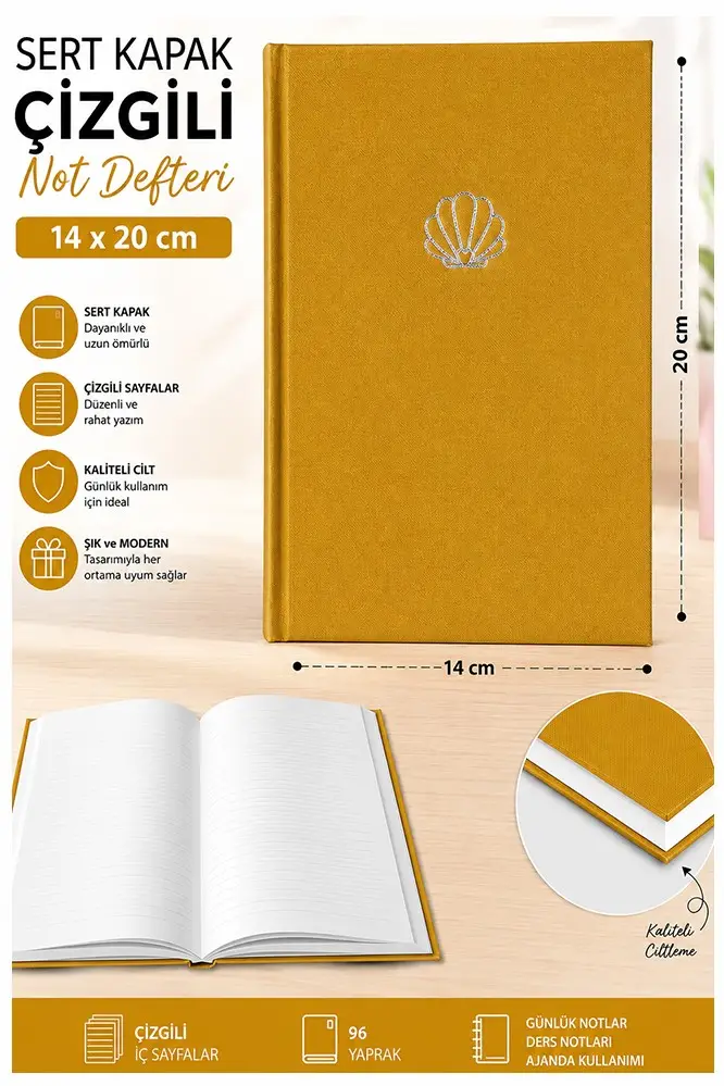 Kaliteli Not Defteri A5 14x20cm 1 Adet Lizz Esp180c Çizgili Lastili Sert Kapak 168 Yaprak Ciltli Büro Ofis Okul - Sarı