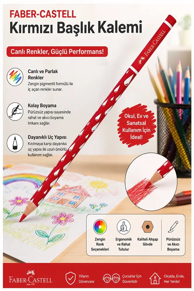Kırmızı Başlık Kalemi Damla 1 Adet Faber Castell Kırmızı Kurşun Kalem Yumuşak Uçlu Kolay Silinebilir Öğrenci