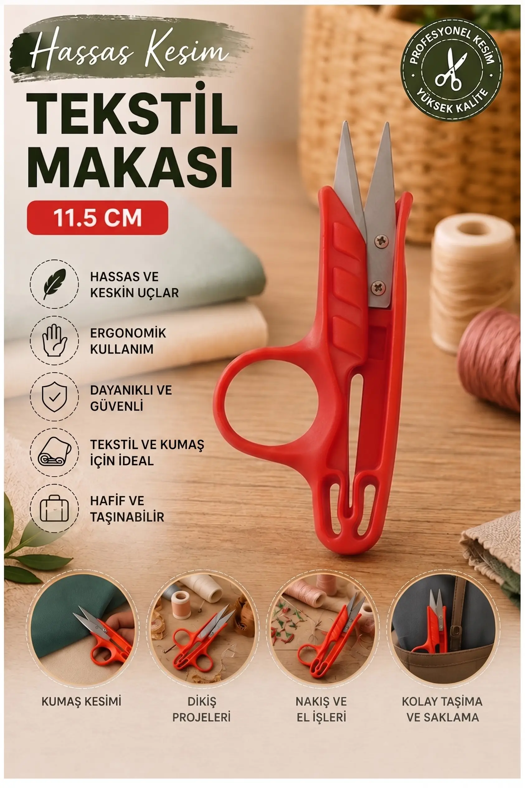 Kırmızı Tekstil Makası İplik Temizleme 1 Adet Starline Paslanmaz Çelik Keskin Terzi Dikiş Makası Olta Misina Makası