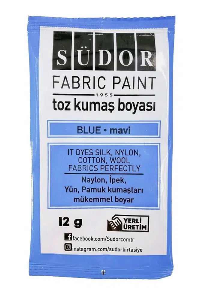 Kumaş Boyası Toz 12 gr 1 Adet Südor Toz Kumaş Boyası Kot Pantalon Gömlek Tişört Tekstil Kumaş Boyası 1 Adet - Mavi