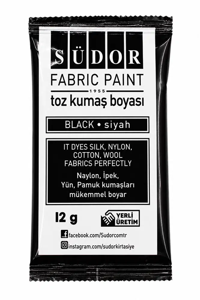 Kumaş Boyası Toz 12 gr 1 Adet Südor Toz Kumaş Boyası Kot Pantalon Gömlek Tişört Tekstil Kumaş Boyası 1 Adet - Siyah