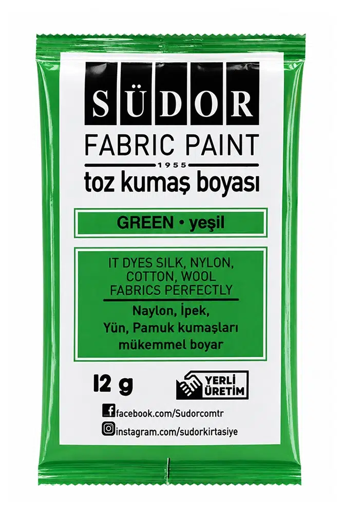 Kumaş Boyası Toz 12 gr 1 Adet Südor Toz Kumaş Boyası Kot Pantalon Gömlek Tişört Tekstil Kumaş Boyası 1 Adet - Yeşil