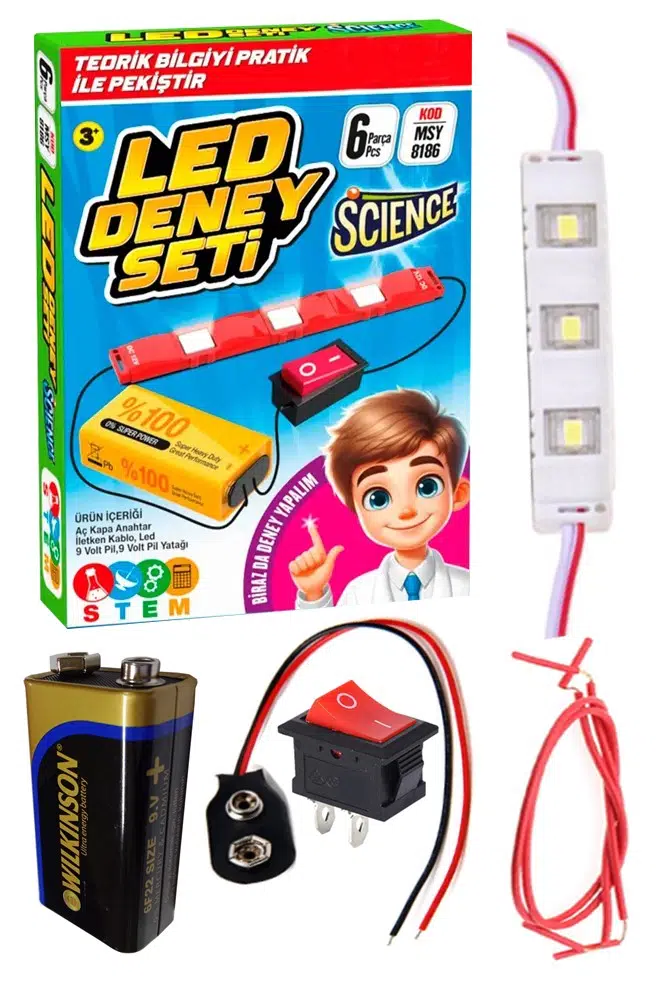 Led Deney Seti 1 Paket Basit Elektrik Devresi 9 Volt Pil Beyaz Led Işık Anahtar 9 Volt Pil Yatağı