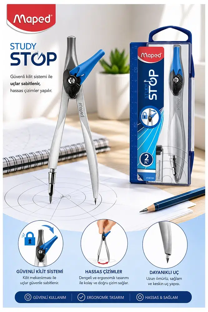 Mavi Metal Pergel Stop Uçlu 1 Adet Maped Study Stop 195110 Pergel Çizim Matematik Geometri Mimari Proje