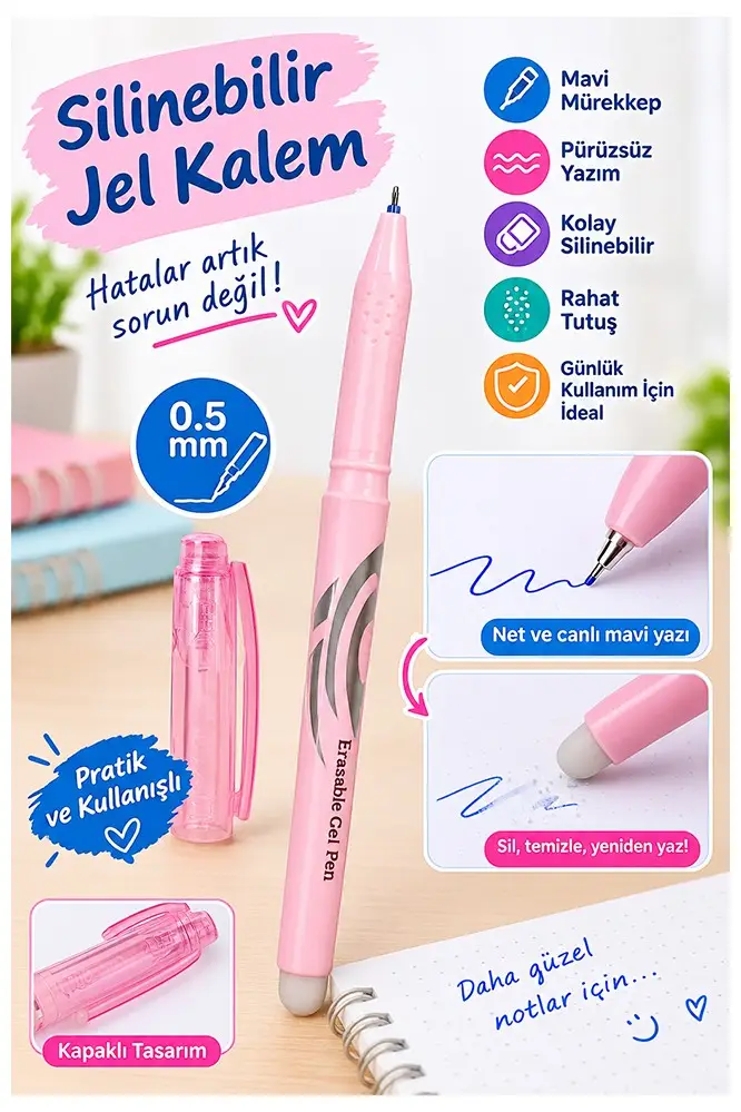 Mavi Silinebilir Tükenmez Kalem 1 Adet Pastel Renkli Mavi Silinebilir Jel Pilot Kumaş Kalem Mürekkepli Kolay Silinebilir - Pembe