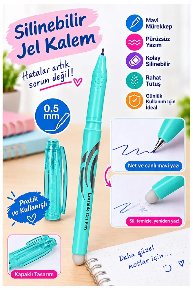 Mavi Silinebilir Tükenmez Kalem 1 Adet Pastel Renkli Mavi Silinebilir Jel Pilot Kumaş Kalem Mürekkepli Kolay Silinebilir - Yeşil