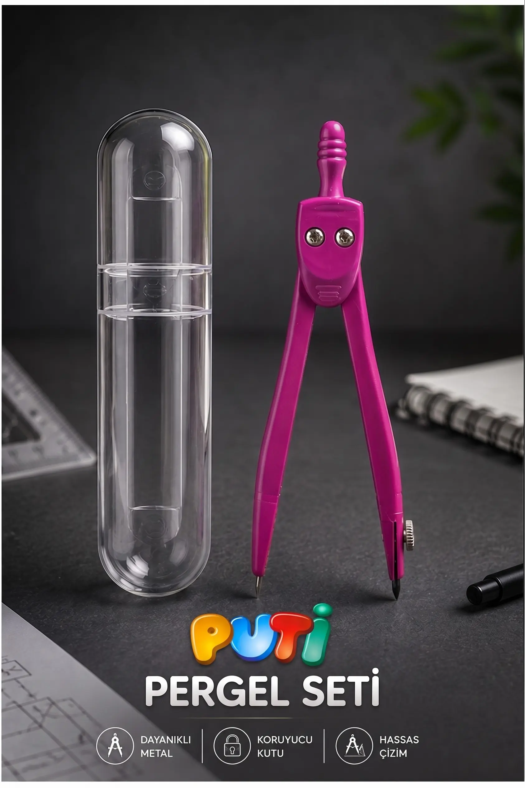 Metal Pergel 1 Adet Puti 1574 Koruma Kutulu Metal Pergel Grafit Uçlu Mekanik Pergel Matematik Teknik Mimari Çizim - Pembe
