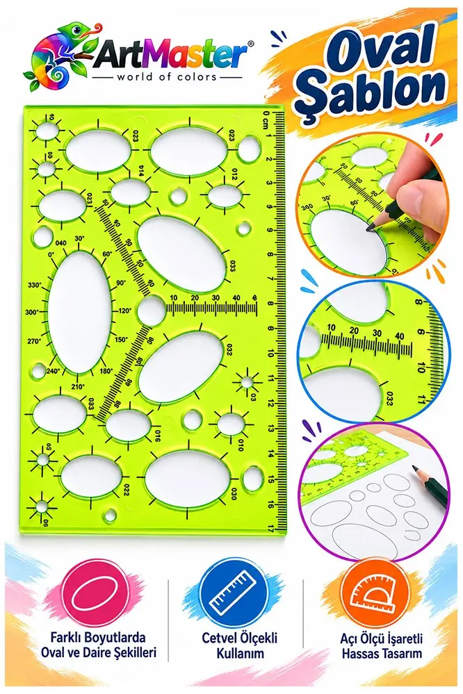 Oval Şablon Orta Boy Cetvelli 1 Adet Rio 17 cm Cetvelli Teknik Çizim Oval Cetveli Okul Mühendis Mimar