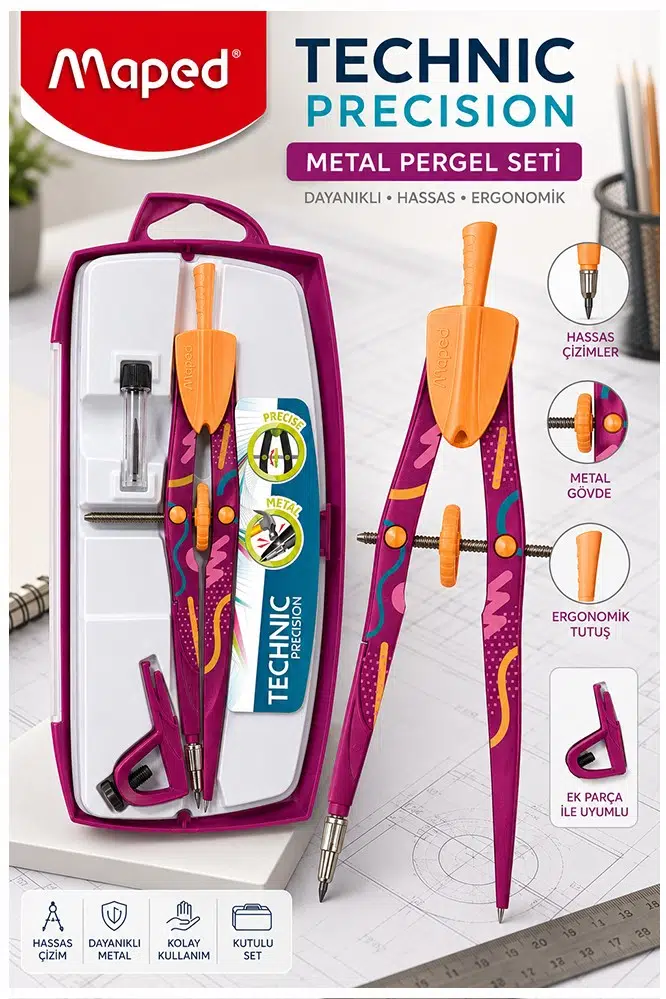 Metal Pergel Seti 3 Parça 1 Adet Maped Technic 291013 Precision Profesyonel Pergel Çizim Matematik Geometri Mimari