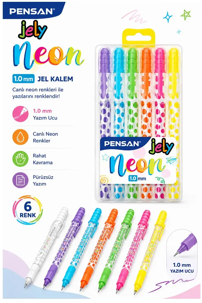 Neon Jely 6 Lı Jel Kalem 1 Paket Pensan 6 Renk 1.0 Mm Neon Tükenmez Kalem Renkli İşaretleme Yazı Kalemi