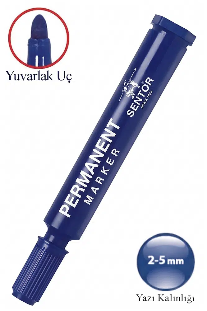 Permanent Markör Kalem Yuvarlak Uç 1 Adet Sentör Kalıcı Marker Kalem Tüm Koli Karton Çuval Cam Plastik Yüzeylerde Kalıcı - Mavi
