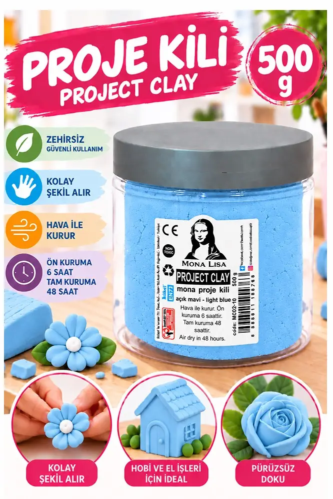 Proje Kili 500gr 1 Adet Monalisa Renkli Proje Hamuru Hobi Heykel Seramik Modelleme Hava İle Kuruyan